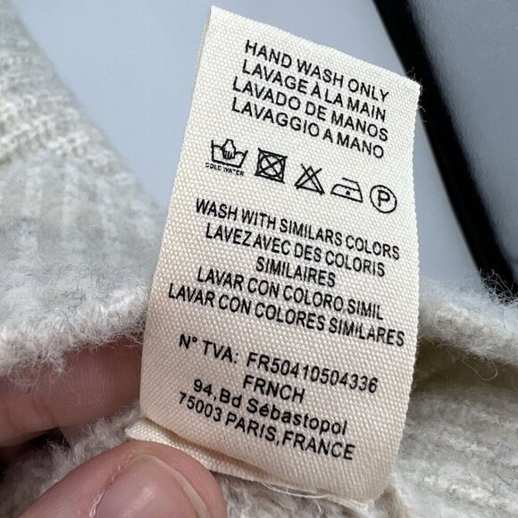 FRNCH Paris Wool Blend Henley Ribbed Gray Tan Wool Blend Sweater O/S - Picture 5 of 5